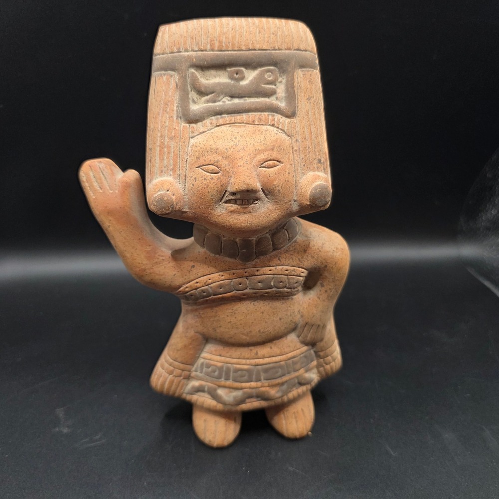 Vintage Mesoamerican Style Terracotta Pottery Figurine Mayan Aztec Decor 8.5in